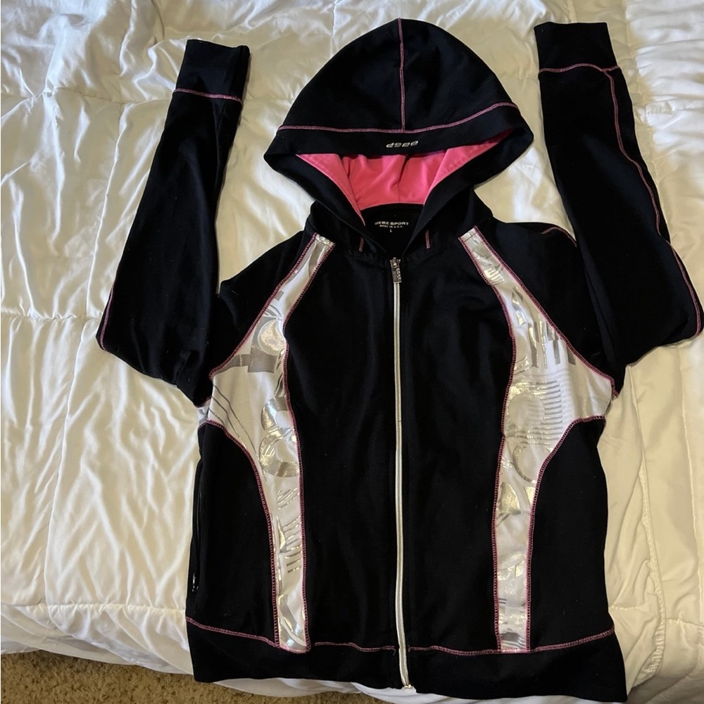 Bebe Black & Pink Zip Hoodie – Y2K Style